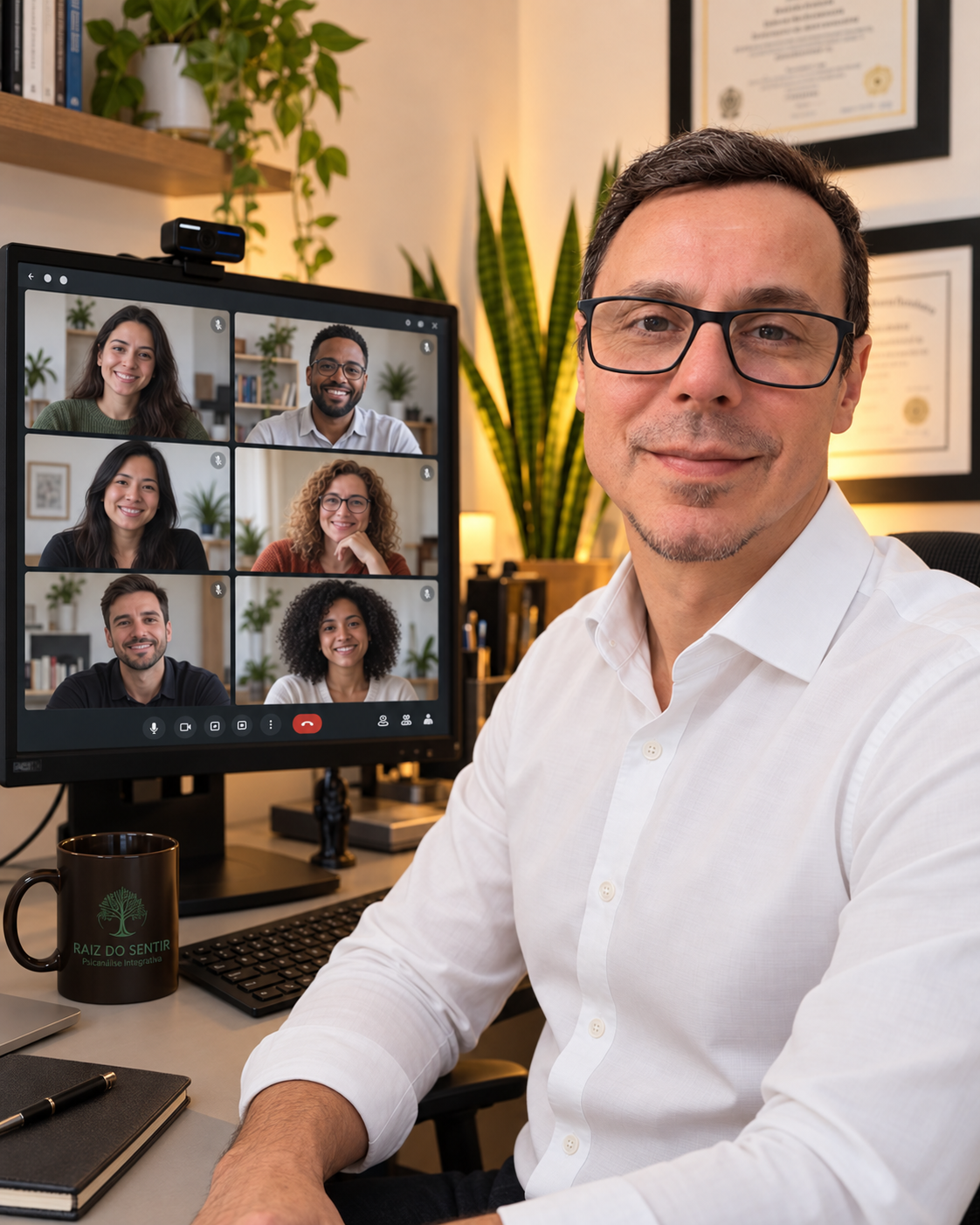 Jefferson Delgado conduzindo atendimento terapêutico online